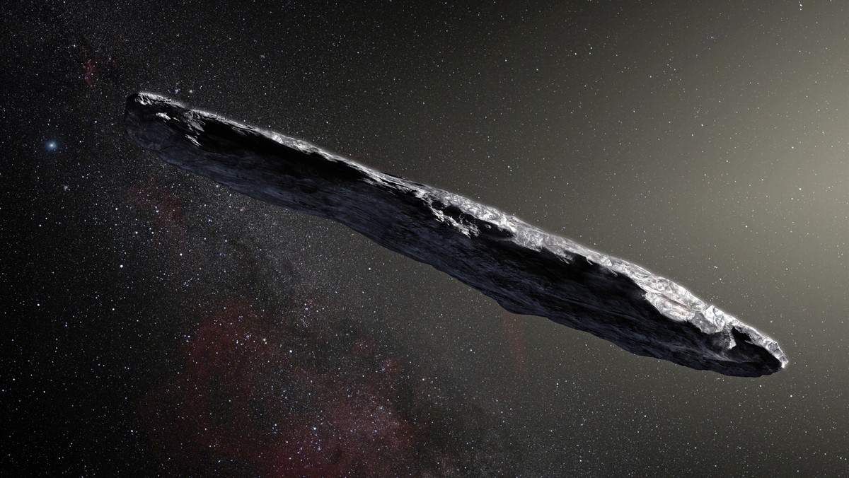 epa06340680 An undated handout photo made available by the European Southern Observatory (ESO) on 20 November 2017 shows an artist's impression shows the first interstellar asteroid `Oumuamua. Th ...