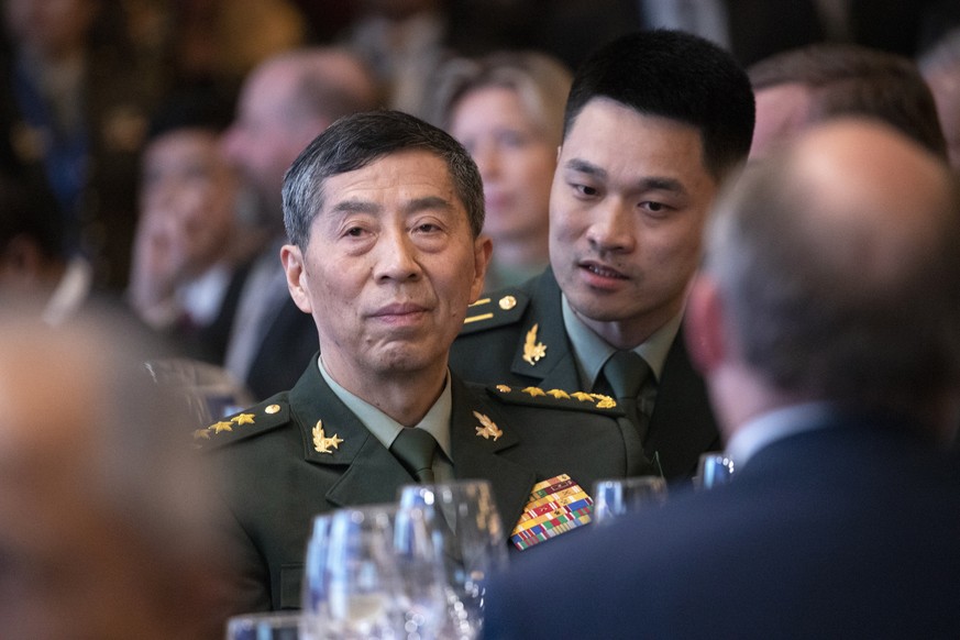 epa10668775 Chinese State Councilor and Minister of National Defence General Li Shangfu attends the opening of the International Institute for Strategic Studies (IISS) Shangri-la Dialogue at the Shang ...