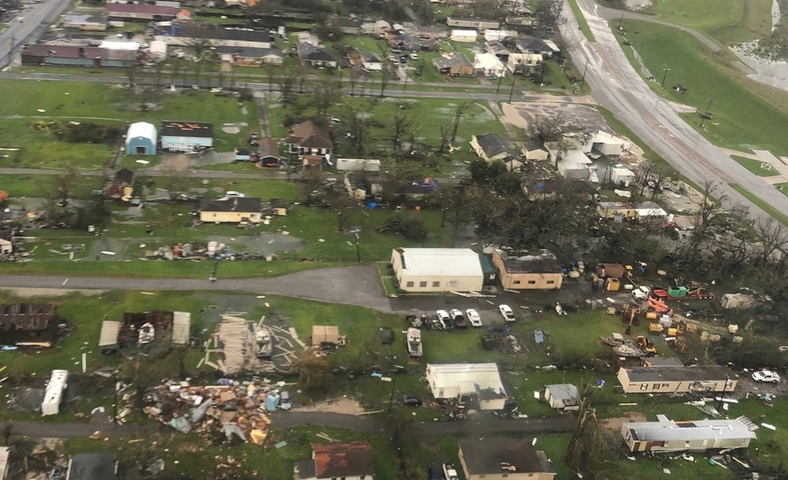 epa09438050 A handout photo made available by the US Coast Guard (USCG) shows an aerial view of damage left by the passage of Hurricane Ida along the Gulf Coast region of Louisiana, USA, 30 August 202 ...