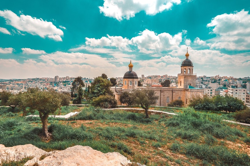 landscape View on a Russian Church of the Holy Trinity Forefathers or Monastery of the Holy Trinity at Abraham&#039;s Oak at Palestine, Hebron xkwx monastery, trinity, holy, mamre, church, forefathers ...