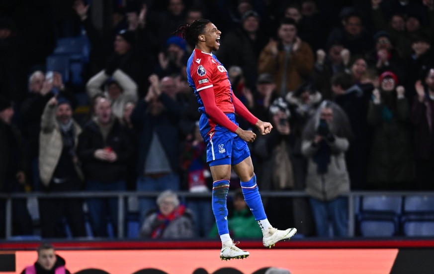 LONDON, ENGLAND - JANUARY 30: Michael Olise of Crystal Palace celebrates after scoring a goal during the Premier League match between Crystal Palace and Sheffield United at Selhurst Park on January 30 ...