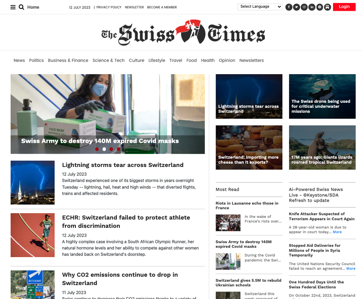 Screenshot The Swiss Times, Zugriff: 12. Juli 2023