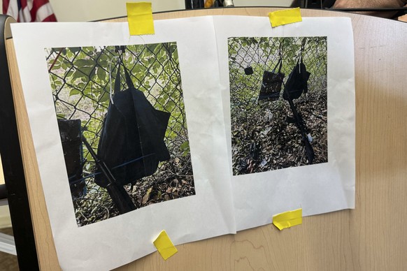 Photos that show an AK-47 rifle, a backpack and a Go-Pro camera on a fence outside Trump International Golf Club taken after an apparent assassination attempt of Republican presidential candidate form ...