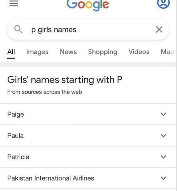 Google Fail: Mädchenname mit P