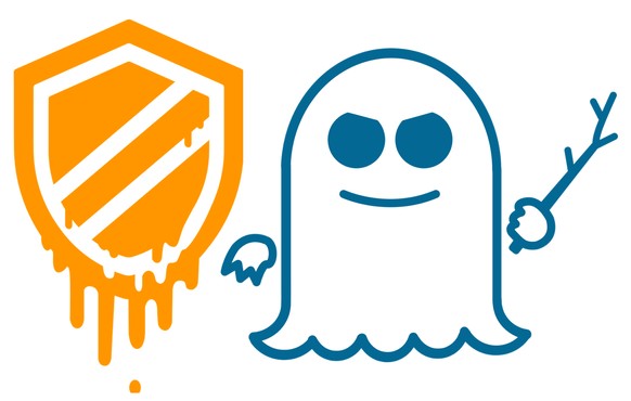 Die Logos der brandgefährlichen neuen Schwachstellen Meltdown und Spectre.