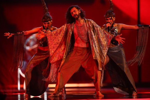 epa10615626 Pasha Parfeny of Moldova (C) performs during a rehearsal for the 67th annual Eurovision Song Contest (ESC) at the M&amp;S Bank Arena in Liverpool, Britain, 08 May 2023. Liverpool is hostin ...