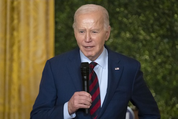 President Joe Biden speaks during a State Dinner at the White House in Washington, Thursday, May 2, 2024, to honor the 2024 National Teacher of the Year and other teachers from across the United State ...