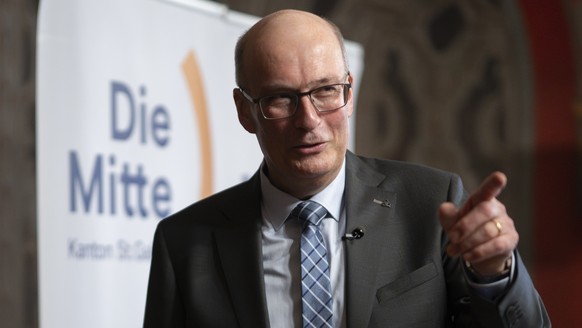 Nationalrat Markus Ritter an einer Medienorientierung der Mitte des Kantons St. Gallen zu seiner Kandidatur fuer den Buendesrat, am Dienstag, 28. Januar 2025, in St. Gallen. (KEYSTONE/Gian Ehrenzeller ...