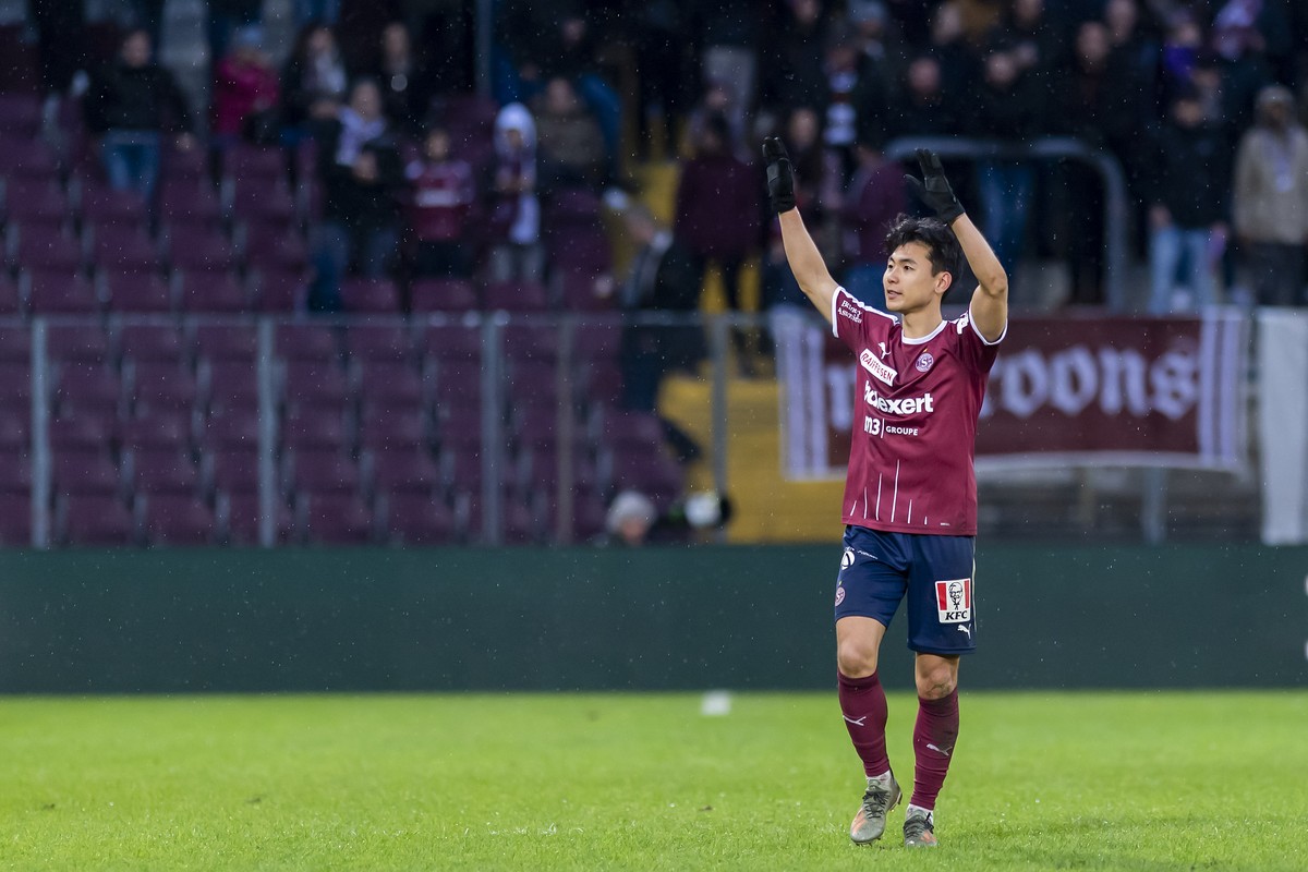 Le joueur du club genevois, Jung-Bin Park, laisse eclater sa joie, lors de la rencontre de football de Super League entre le Servette FC et le FC Thoune, ce dimanche 2 novembre 2020 au stade de Geneve ...
