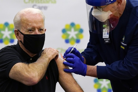 President-elect Joe Biden receives his second dose of the coronavirus vaccine at ChristianaCare Christiana Hospital in Newark, Del., Monday, Jan. 11, 2021. The vaccine is being administered by Chief N ...