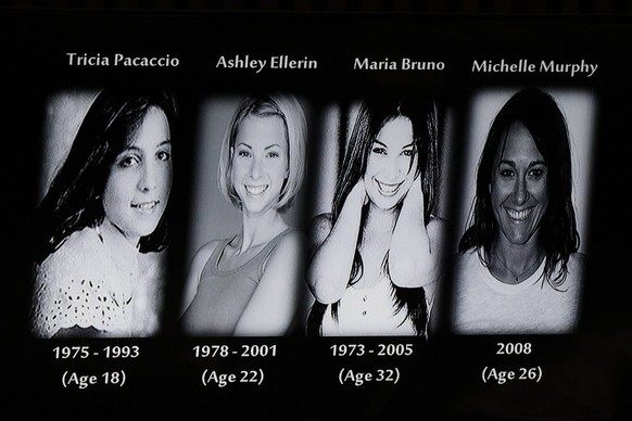 epa07543066 The pictures of the victims are shown during the opening statements of Michael Gargiulo&#039;s trial at the Clara Shortridge Foltz Criminal Justice Center in Los Angeles, California, USA,  ...