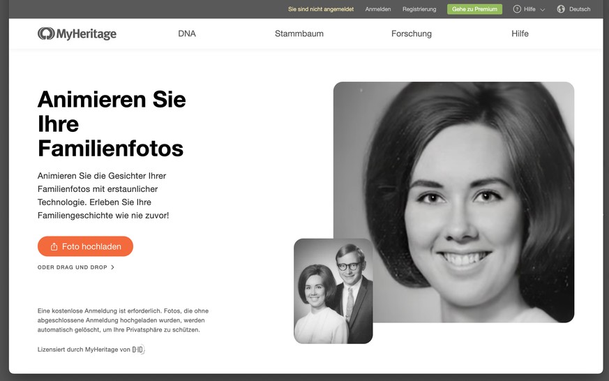 DeepNostalgia-Tool von MyHeritage.