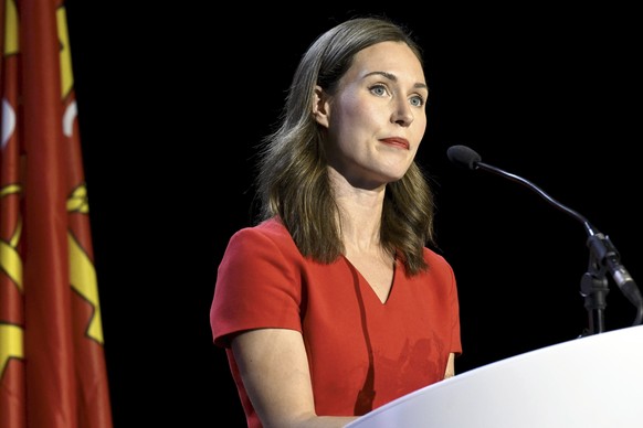 Finland&#039;s Social Democrats Party Chair, former Prime Minister of Finland Sanna Marin delivers her resignation speech at the Party Congress of the Socialdemocrats of Finland in Jyvaskyla, central  ...