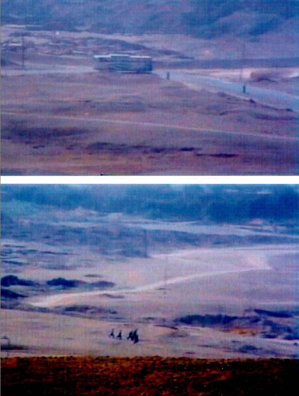 Exclusive video grabs of German TV ARD showing the kidnapped tourist bus (top image) and the fleeing terrorists after their attack near the Hatshepsut temple in Luxor on Monday 17 November. The materi ...