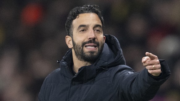 Sporting&#039;s head coach Ruben Amorim gestures during the UEFA Europa League 1st leg soccer match between BSC Young Boys of Switzerland and Sporting CP Lissabon of Portugal, at the Wankdorf stadium  ...