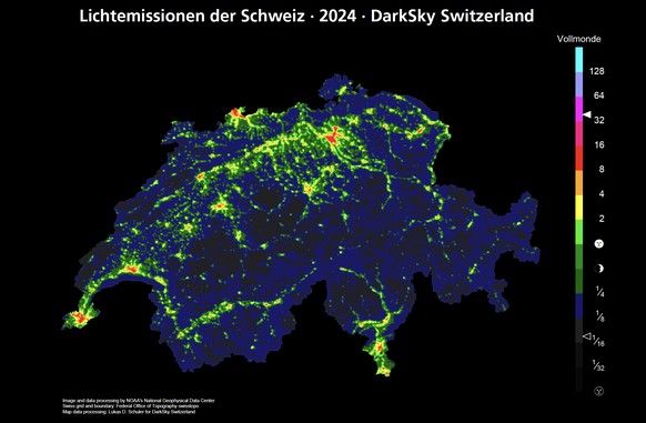 Lichtveerschmutzung Schweiz 2024 Karte