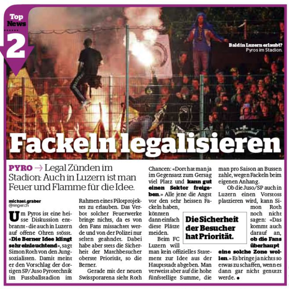 2010: Der «Blick am Abend» wirft die Frage auf, ob man Fackeln nicht legalisieren könne.