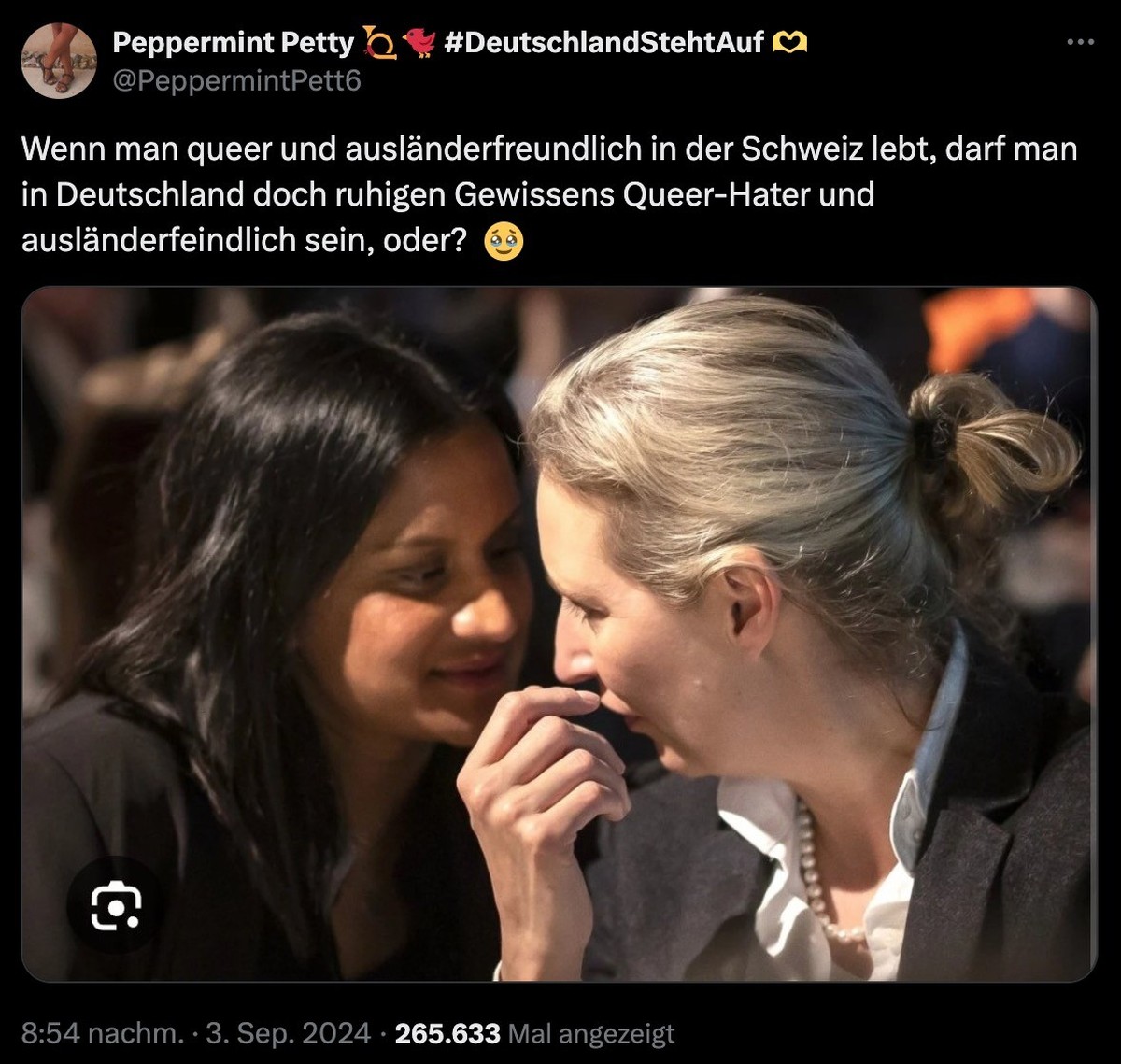Tweet zu AfD Weidel in der Schweiz