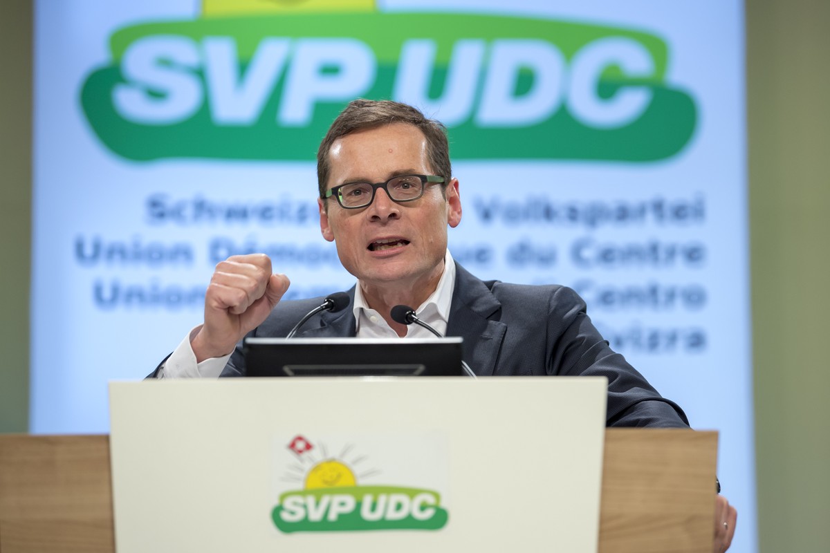 Roger Koeppel, conseiller national UDC, s'exprime devant les delegues, lors de l'assemblee des delegues du parti de l' Union Democratique du Centre, UDC SVP, ce samedi 27 janvier 2018 a ...