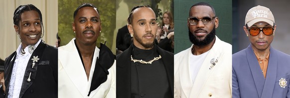 This combination of photos show A$AP Rocky, from left, Colman Domingo, Lewis Hamilton, LeBron James and Pharrell Williams, who will serve as co-chairs for the next Met Gala. (AP Photo)
Met Gala