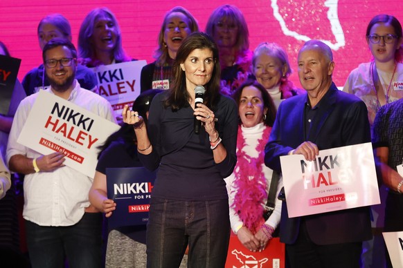 epa11199379 Republican US presidential candidate Nikki Haley speaks at a rally at Tannahills in Fort Worth, Texas, USA, 04 March 2024. The former South Carolina governor Haley is running against forme ...