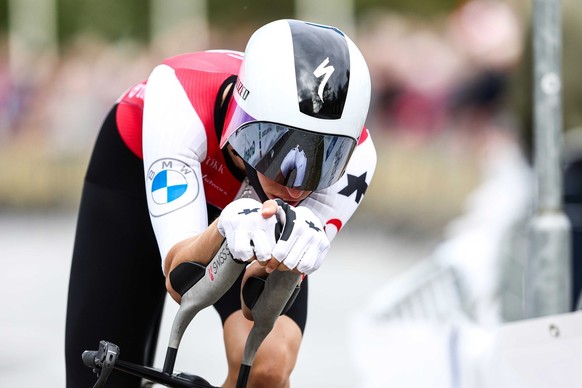 epa10871669 Marlen Reusser of Switzerland in action during the women&#039;s individual time trials on the first day of the European Cycling Championships in Emmen, the Netherlands, 20 September 2023.  ...