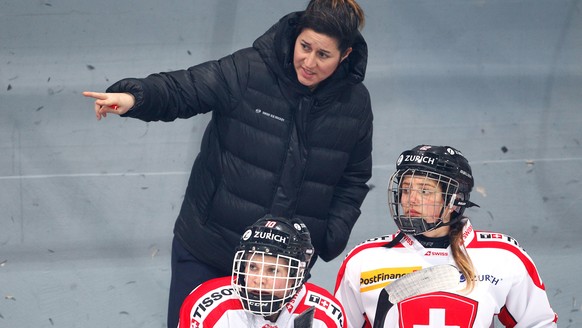 The Swiss head coach Daniela Diaz during the women&#039;s ice hockey qualification game between Switzerland and Denmark at the Olympic Qualification Tournament for the 2018 PyeongChang Winter Olympics ...