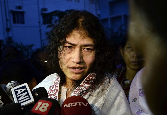 Indian human rights activist Irom Sharmila speaks to the media outside a prison hospital in the northeastern Indian city of Imphal August 20, 2014. Sharmila, who has been on hunger strike for the last ...