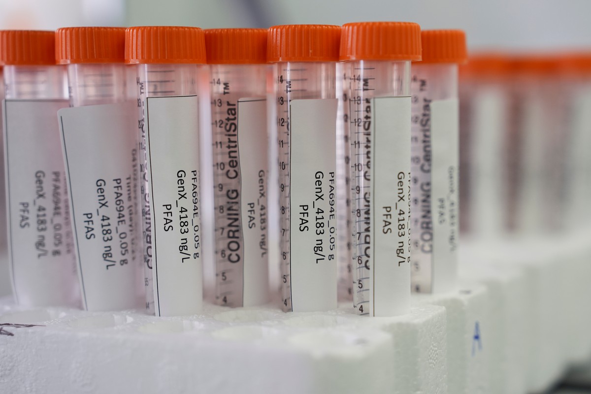FILE - Vials containing PFAS samples sit in a tray April 10, 2024, at a U.S. Environmental Protection Agency lab in Cincinnati. (AP Photo/Joshua A. Bickel, File)
EPA PFAS Drinking