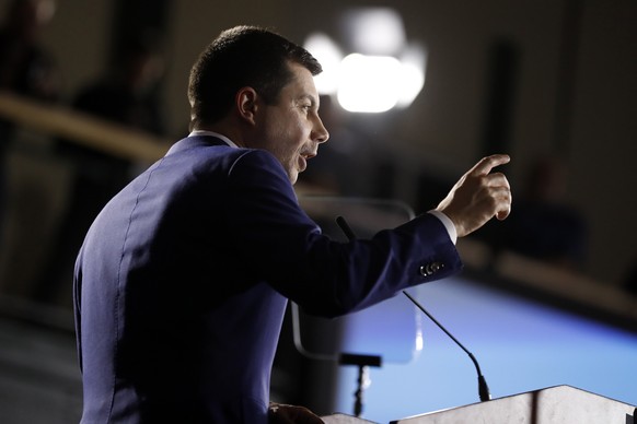 Democratic presidential candidate former South Bend, Ind., Mayor Pete Buttigieg speaks to supporters at a primary night election rally at Nashua Community College, Tuesday, Feb. 11, 2020, in Nashua, N ...