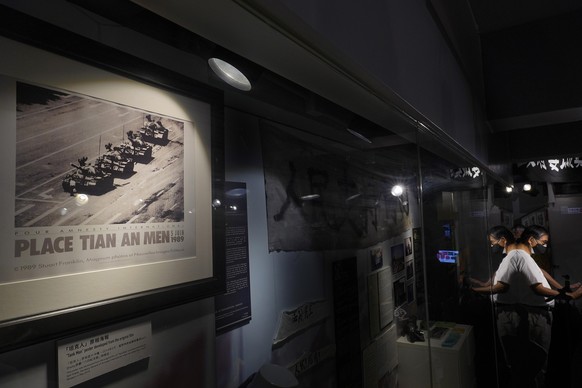 A photograph of Tank Man, the lone protester who stood to block a line of tanks during the 1989 pro-democracy movement in Beijing, is displayed at the June 4th Museum in Hong Kong Wednesday, May 20, 2 ...