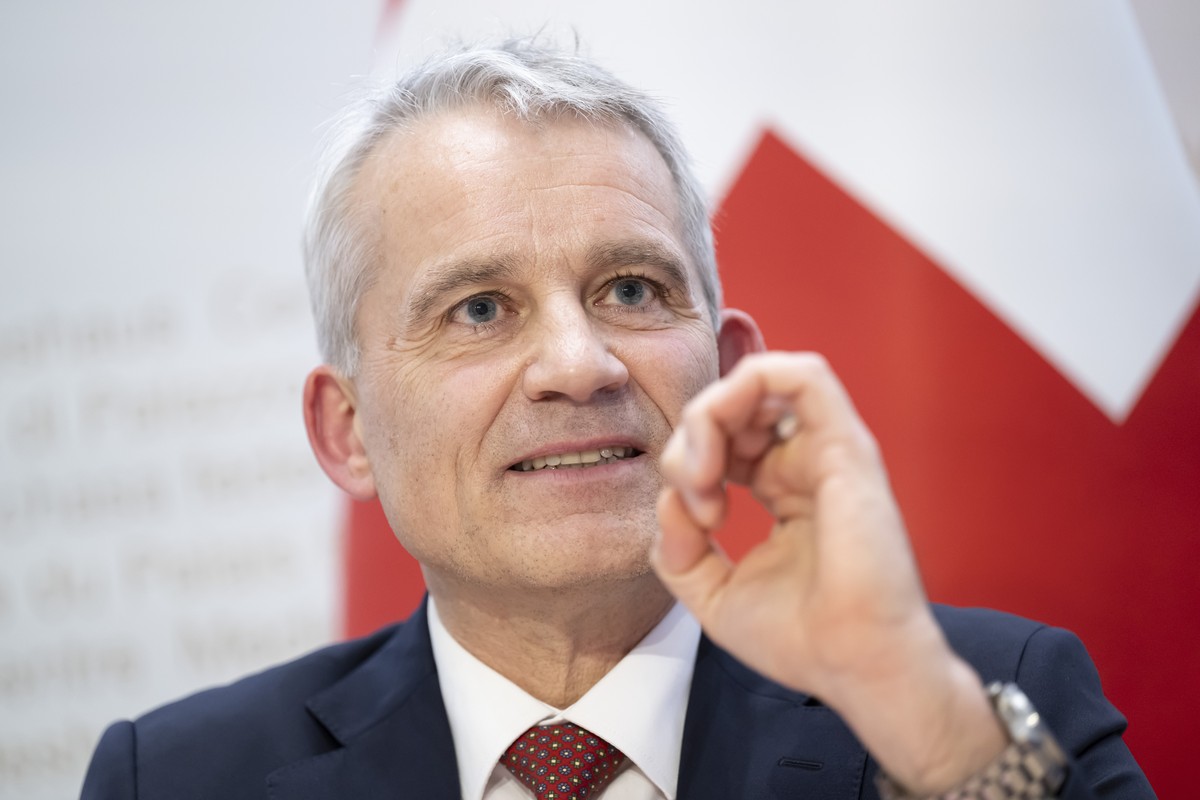 * Swiss Federal councillor Ignazio Cassis.* Swiss Federal councillor Guy Parmelin.* Swiss Federal councillor Beat Jans.* Vice-Chancellor Andrea Arcidiacono, Federal Council spokesman..speaks at a pres ...