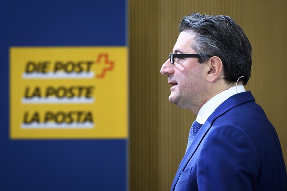 Roberto Cirillo, CEO Schweizerische Post AG, spricht waehrend der Bilanzmedienkonferenz die Post, am Donnerstag, 12. Maerz 2020, in Bern. (KEYSTONE/Anthony Anex)