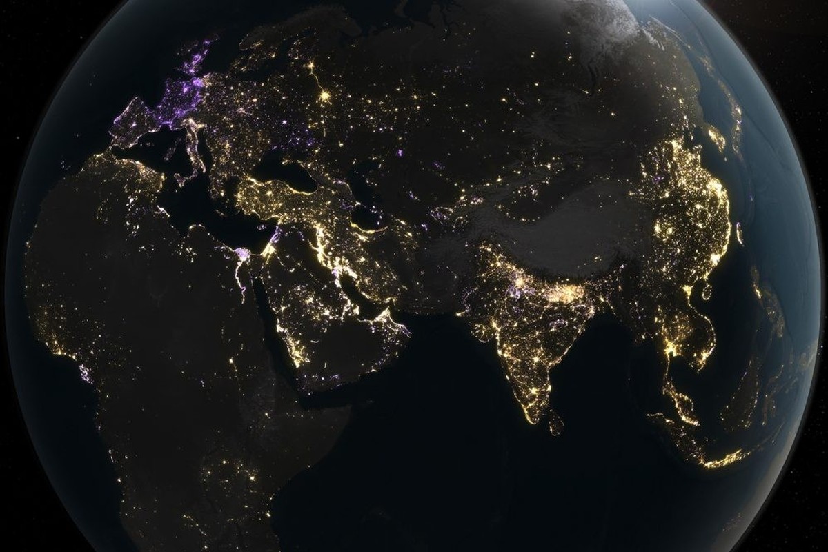 Nächtliche Beleuchtung östliche Hemisphäre, Satellitenaufnahme