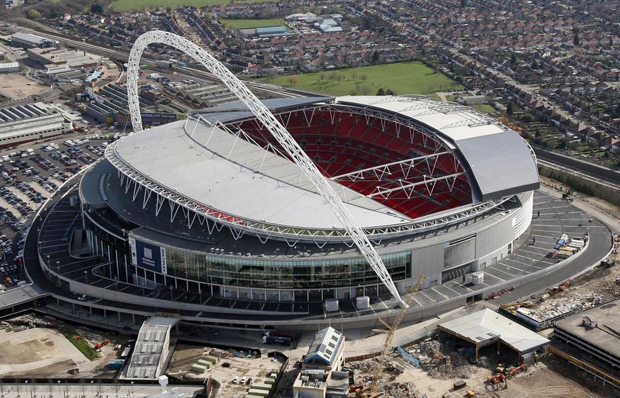 An aerial view of the new Wembley Stadium in north west London, Sunday March 11, 2007. The new Wembley is way over budget and opened almost two years late. While the cost sounds like a waste of money, ...