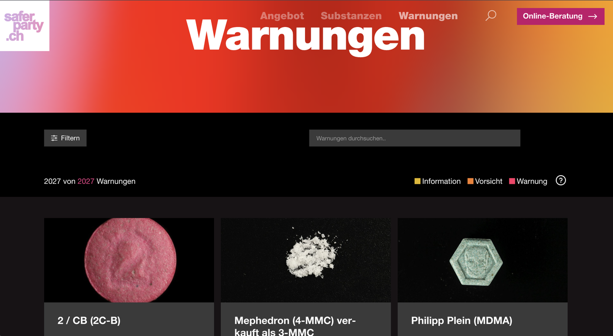 Auf der Webseite saferparty.ch/warnungen kann man sich über verschiedenen Drogen informieren.