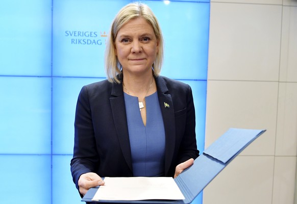 Sweden&#039;s Finance Minister and Scocial Democratic Party leader Magdalena Andersson poses for a photo during a press conference after being appointed Sweden&#039;s new prime minister, in Stockhom,  ...