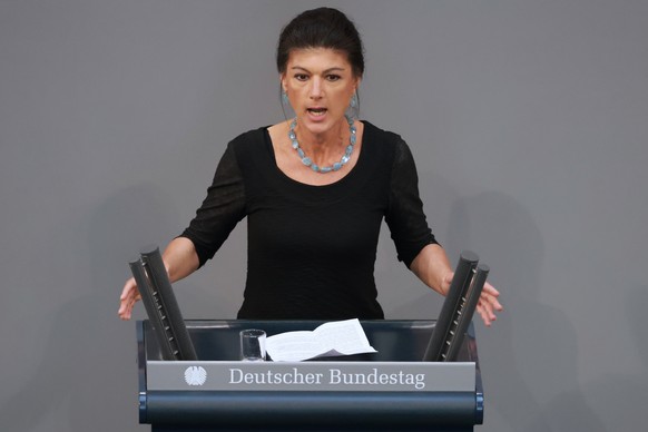 epa11439044 Sahra Wagenknecht Alliance (BSW) co-chairwoman Sahra Wagenknecht speaks during a session at the German parliament &#039;Bundestag&#039; in Berlin, Germany, 26 June 2024. German Chancellor  ...