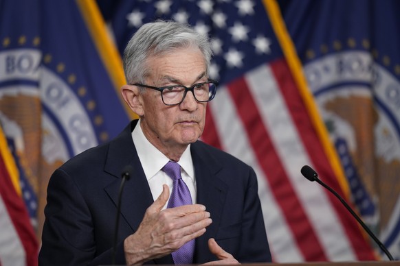 File - Federal Reserve Board Chair Jerome Powell speaks during a news conference about the Federal Reserve&#039;s monetary policy at the Federal Reserve, Dec. 13, 2023, in Washington. The Federal Rese ...