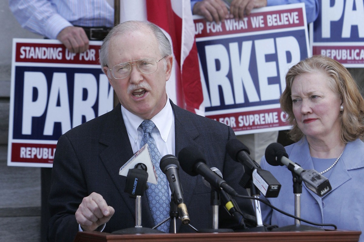 FILE - Alabama Supreme Court Justice Tom Parker announces plans to run for chief justice on the steps of the state judicial building in Montgomery, Ala., April 5, 2006. The Alabama Supreme Court has r ...