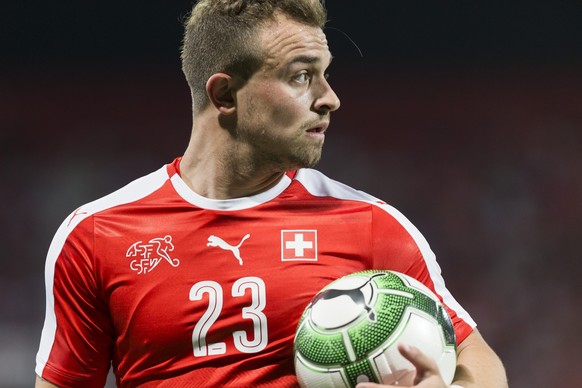 Swiss forward Xherdan Shaqiri, during a friendly soccer match on the side line of the 2018 Fifa World Cup group B qualification between Switzerland and Belarus at the Stadium Maladiere, in Neuchatel,  ...