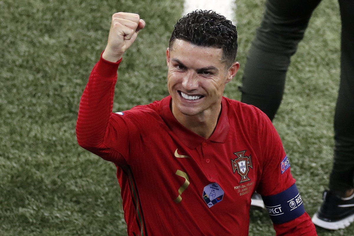 Portugal's Cristiano Ronaldo reacts after Euro 2020 soccer championship group F match between Portugal and France at the Ferenc Puskas stadium in Budapest, Hungary, Wednesday, June 23, 2021. (AP  ...
