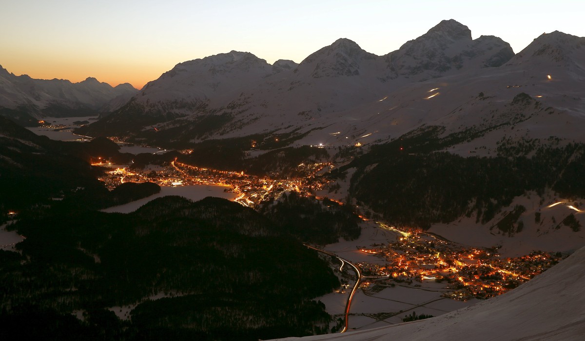 A general view shows the mountain resorts of St. Moritz and Celerina (R), Switzerland March 17, 2016. St. Moritz hosts the FIS Ski World Cup Finals from March 16 to 20. REUTERS/Arnd Wiegmann