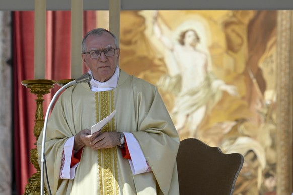 epa12057980 A handout picture provided by the Vatican Media shows Cardinal Pietro Parolin presiding over a Holy Mass on Divine Mercy Sunday in Saint Peter&#039;s Square at the Vatican City, 27 April 2 ...