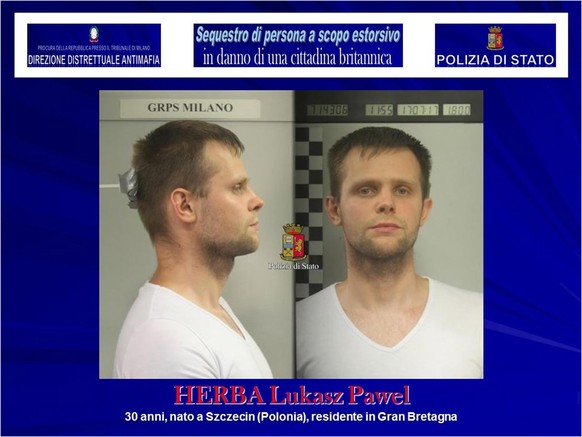 epa06126854 A handout photo made available by the Italian Police&#039;s press office shows a man identified as Lukasz Pawel Herba, a Polish citizen with British residency, who has been arrested in the ...