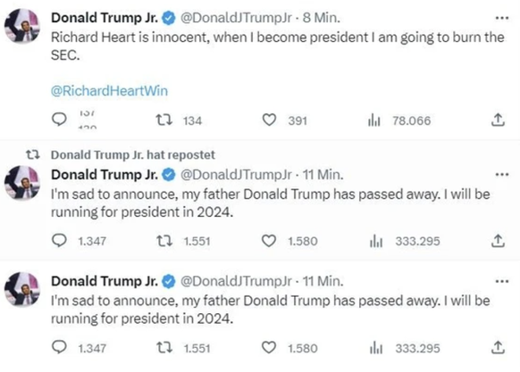 Strange messages were discovered on Trump's X account.