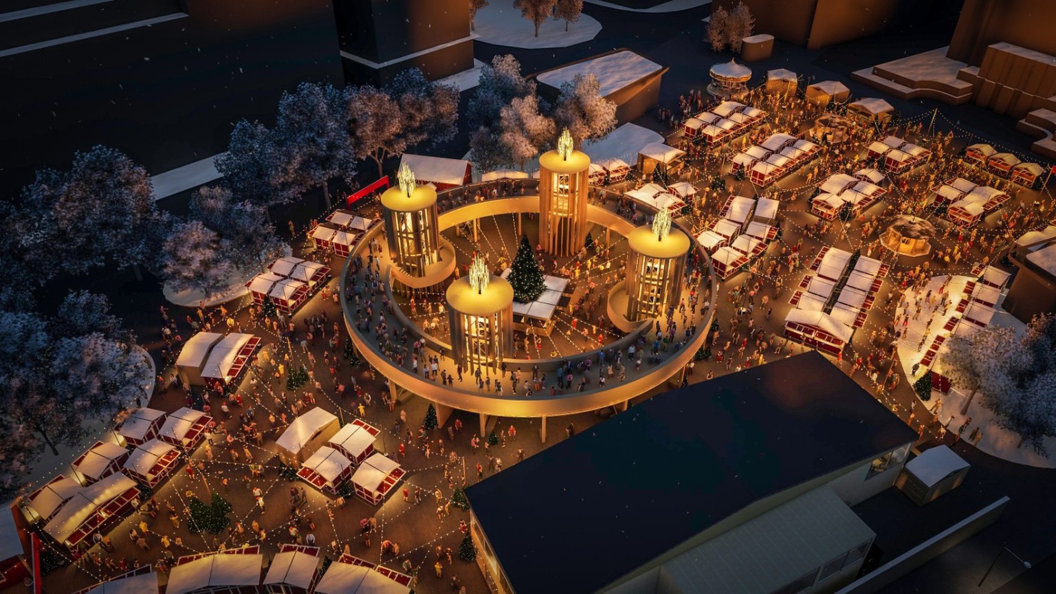 So soll der Weihnachtsmarkt Bellevue Noel auf dem Sechseläutenplatz 2026 aussehen.