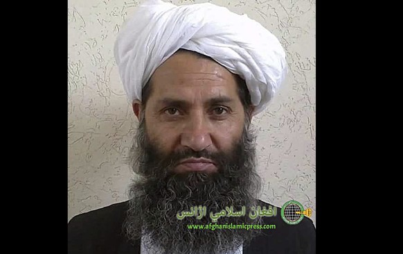 FILE - In this undated and unknown location photo, the new leader of Taliban fighters, Mullah Haibatullah Akhundzada is photographed. The Taliban&#039;s reclusive supreme leader is urging his official ...