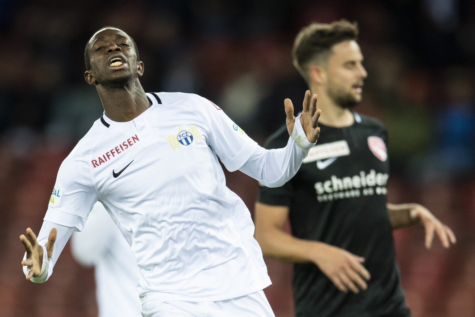 Zuerichs Assan Ceesay reagiert im Fussball Meisterschaftsspiel der Super League zwischen dem FC Zuerich und dem FC Thun im Letzigrund, am Mittwoch, 15. Mai 2019 in Zuerich. (KEYSTONE/Ennio Leanza)