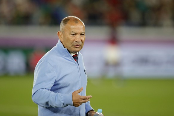England coach Eddie Jones walks around the field before the Rugby World Cup final at International Yokohama Stadium between England and South Africa in Yokohama, Japan, Saturday, Nov. 2, 2019. (AP Photo/Christophe Ena)
Eddie Jones